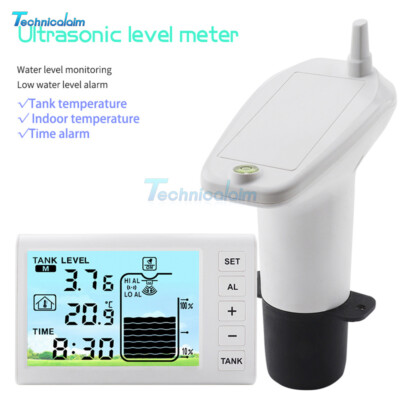 Solar Ultrasonic Level Guage Home LCD Water Level Meter Temperature Alarm Clock