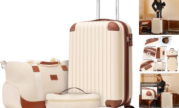 Carry On Luggage 22x14x9 Airline Approved, 20 3 Piece Sets (20/DB/TB) Beige