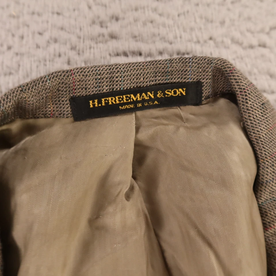 Chaqueta H Freeman XL Marrón Beige Rayas 100% Seda Matka Blazer Abrigo Deportivo 46L Foto 3 de 4