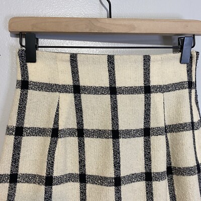VTG Moschery Womens Pure Wool Check White Skirt Sz 4 Pencil Side