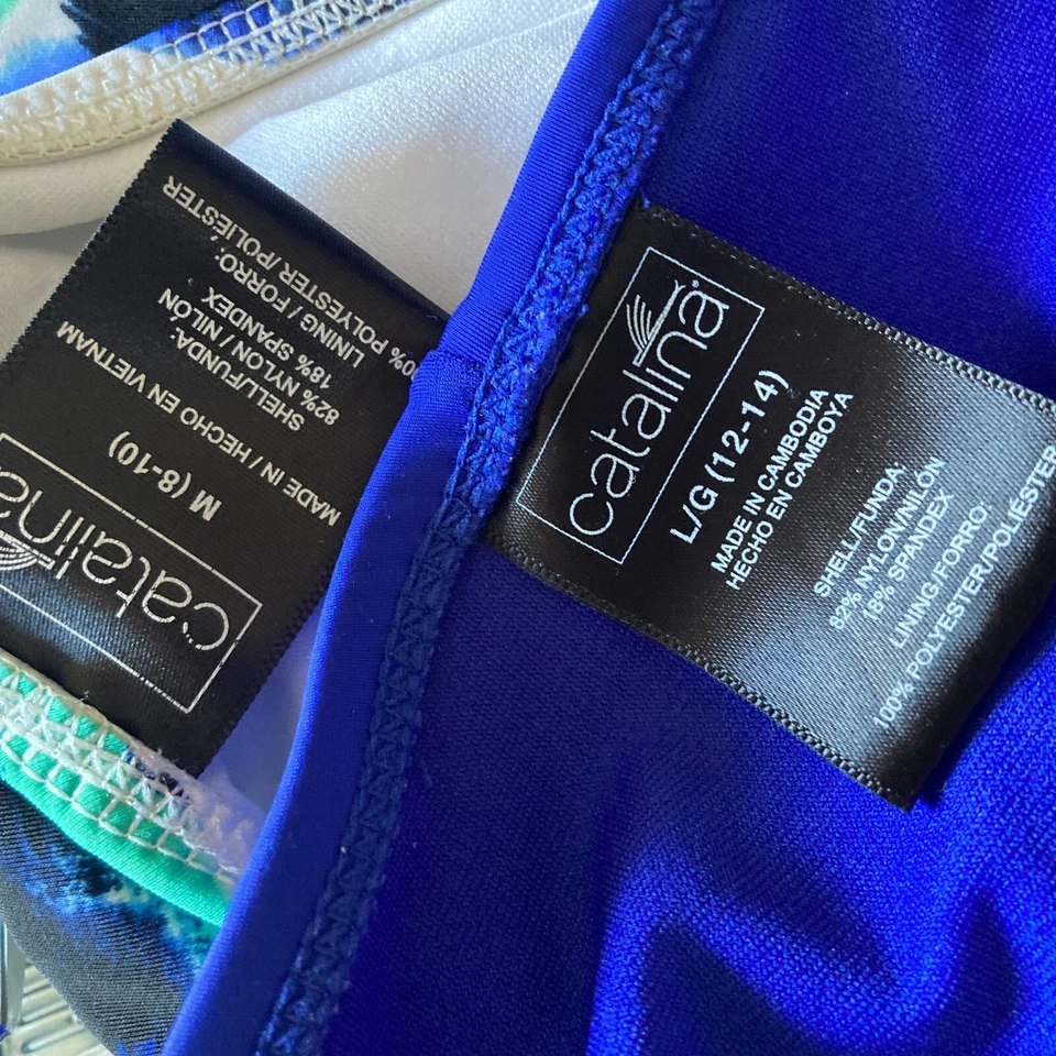 Bikini Catalina vintage años 90 para mujer mediano grande pantalones cortos de baño azul verde 2 piezas Foto 4 de 4