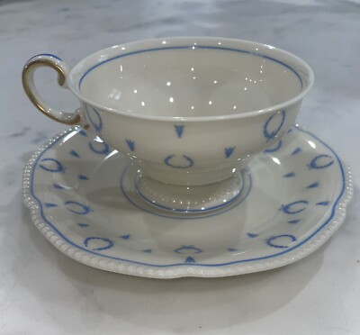 Castleton Blue Bow China Footed Tea Cup & Saucer (Set of 2), mint condition!