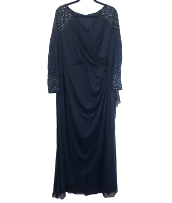 Alex Evenings Maxi Dress Women 18 Navy Lace Bling Mother Of Bride Whimsical  | eBay