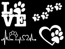 Paw Decals 4 Pack: Dog Paws, Love with a Paw, Paw Heartbeat, Paw Prints Whit...