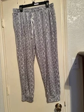 Jane & Bleeker Cable Knit Print Gray Velour Jogger Style Sleep Pants M