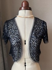 Stunning True Y2K Vintage Navy Blue Fully Sequin Bolero Shrug Size Small