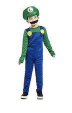 SUPER MARIO BROTHERS Luigi Green Blue Jumpsuit Halloween Costume -Child 10/12