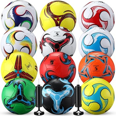 12 Pcs Bulk Soccer Balls with 2 Pump Official Size 5, multicolor 