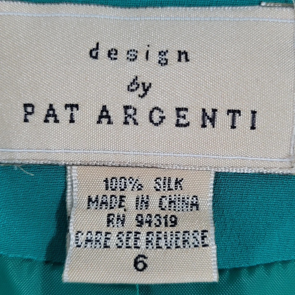 Vestido de Colección Pat Argenti Verde 100% Seda Manga Corta Abotonado Envolvente Corbata Talla 6 Foto 3 de 4
