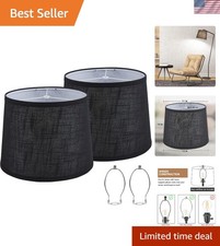 Elegant Black Linen Lampshades Set of 2 - Classic Drum Design for Versatility