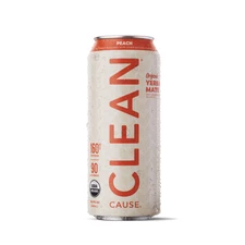 CLEAN Cause Organic Yerba Mate, Peach, Non-Carbonated, 16 fl oz Cans, 12 Pack