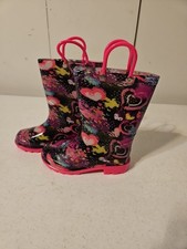 Little Girl's Pink Rain Boots Colorful Heart Girls Size 9 New