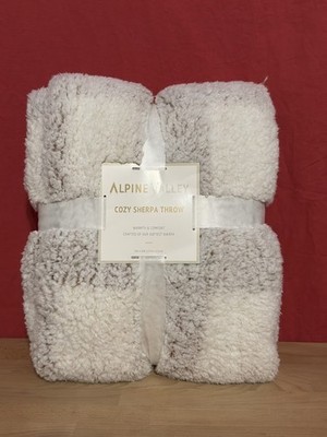 Alpine Valley Tan Plaid Cozy Sherpa Throw Blanket Size-50'' x 60''