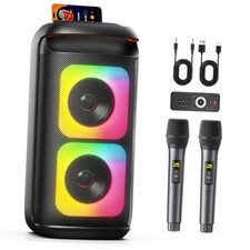 Black 8" Subwoofer Karaoke Machine with 2 Microphones - 2 Wireless Microphones