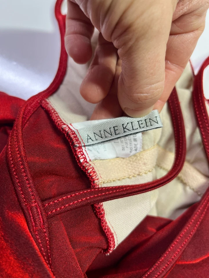 Traje de baño vintage Anne Klein talla 12 de una pieza rojo iridiscente hecho en EE. UU. Foto 3 de 4