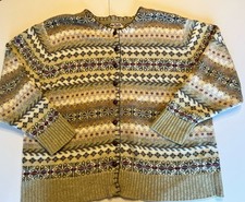 VTG Fair Isle Cardigan Sweater Tiara International XL 14-16 Nordic Grandma Y2K