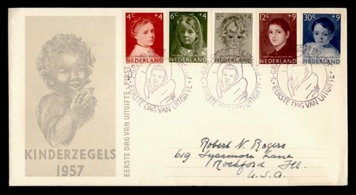 DR WHO 1957 NETHERLANDS FDC CHILD CACHET SEMI POST COMBO R24490
