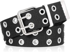 Double Grommet Canvas Belt Double Hole Cloth Nylon Fit Pants 21-34inch Black