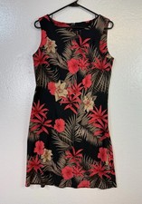 AGB Dress Floral Tropical Midi Sleeveless Womens Sz 8 Black Red Hawaii Zip Up