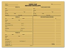 Used Car Record Envelopes - Deal Jackets for Used Vehicles 100 per pack  Buff 