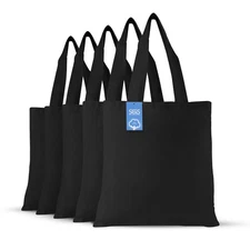 5 PCS 15x16 Inch Black Reusable Cotton Cloth Grocery Craft Tote Bags with Handle