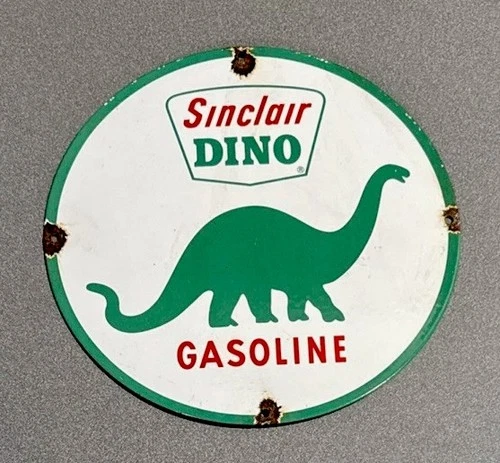 VINTAGE 12” SINCLAIR DINOSAUR GASOLINE PORCELAIN SIGN CAR GAS MOTORCYCLE OIL