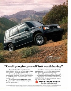 1990s Suzuki Sidekick 4-Dr Magazine Car Ad, Framable Wall Art ~ 1991
