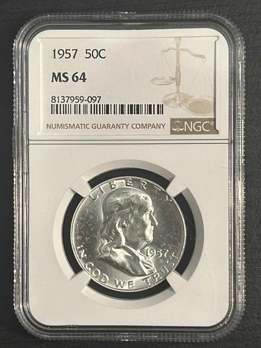 1957 Ben Franklin Half Dollar NGC MS64 90%  Silver