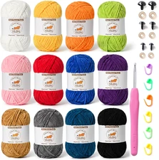 12 Skeins Fluffy Chenille Yarn for Crocheting, Soft Bulky Velvet Yarn for Knitti