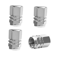 4 PCS Car Tire Valve Stem Caps, Leakproof Hexagon Shape Wheel Valve Silver