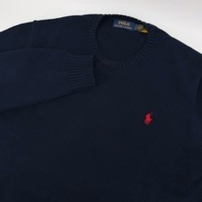 Polo Ralph Lauren Men's Navy Blue Crew Neck Sweater Red Pony Logo Size XL