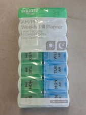 New Equate AM/PM Weekly Pill Planner 14 Compartments Easy-Open Lids