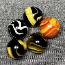  five CHRISTENSEN SWIRL MARBLES  STRIPED OPAQUE, 5/8" range. NM /NM