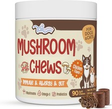 12-in-1 Mushroom Chews for Dogs Cats, Immune, Gut Skin Support, Probiotics