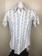 Vtg 70s Abstract Print Short Sleeve Button Down Shirt White S National Shirt