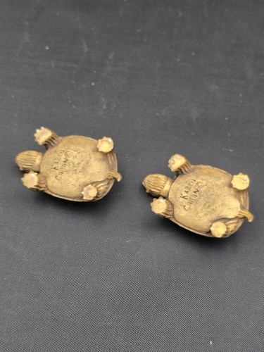 Paar Vintage Karen Callan signierte Bronze Messing Miniatur Schildkröte Figuren 2 Zoll - Bild 3 von 5