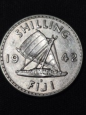 1942 S Fiji Silver Shilling World Coin Free Shipping 0.90 