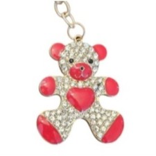 Rhinestone Teddy Bear Keychain Red Enamel Heart Bag Charm Car Keyring Cute
