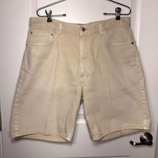 Vintage Levis 550 Relaxed Fit Tan Denim Shorts Made in USA Mens 36 Khaki 90s