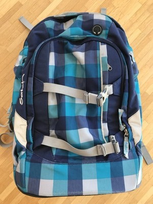 Satch Schulrucksack Schulranzen Blau, Türkis karriert