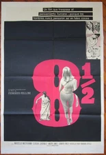 8 1/2 Federico Fellini 1SH MOVIE POSTER Top RARE Ed. 1963 Mastroianni Cardinale