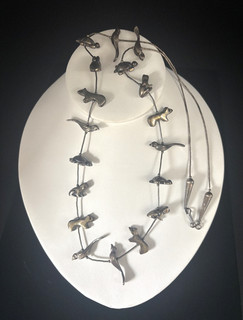 Vintage Native American Sterling Silver 18 Animal Fetishes Necklace 84.9 gr