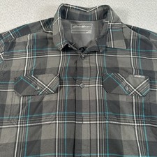Eddie Bauer Flannel Shirt Adult XL Classic Fit Gray Plaid Button Down Light EUC