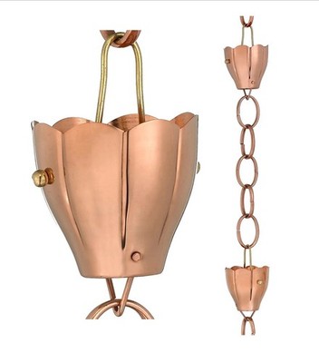 Good Directions Polished Copper Crocus Rain Chain with Gutter Clip