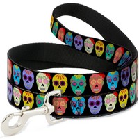 Dog Leash 6-FEET Painted Sugar Skulls Black/Multi Color (Us Import)