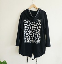 Boho Longline Strickjacke mit Kapuze schwarz ...