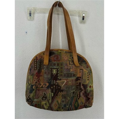 Tapestry Dome Shoulder Bag Geometric Print Leather Trim Women's Multi