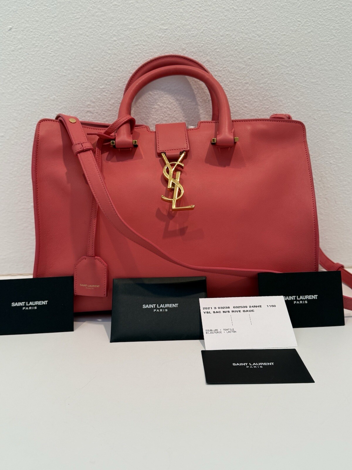 Autentica borsa a tracolla YSL Saint Laurent in pelle rosa Cabas