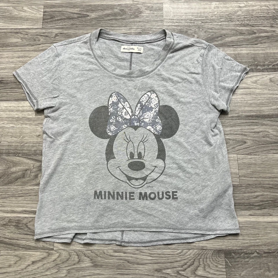 ABERCROMBIE & FITCH "Minnie Mouse" Graphic Print Gray Basic Top Girl's Medium - Image 2 of 4