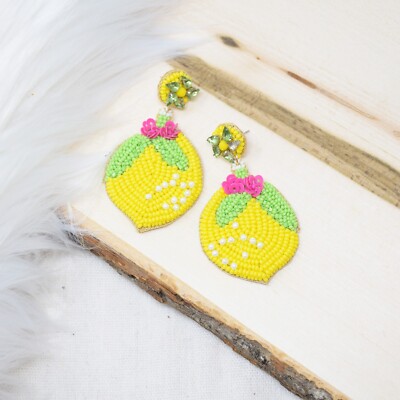 Yellow Lemon Stud, Stud Earrings, Beaded Earrings, Gift ideas | 5250